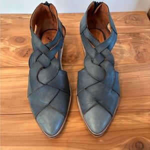 Free People Destino Woven Leather Pointed Toe Flats - Slate Blue